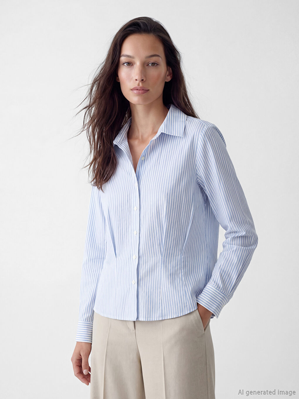 قميص نسائي من قماش دوبي مخطط