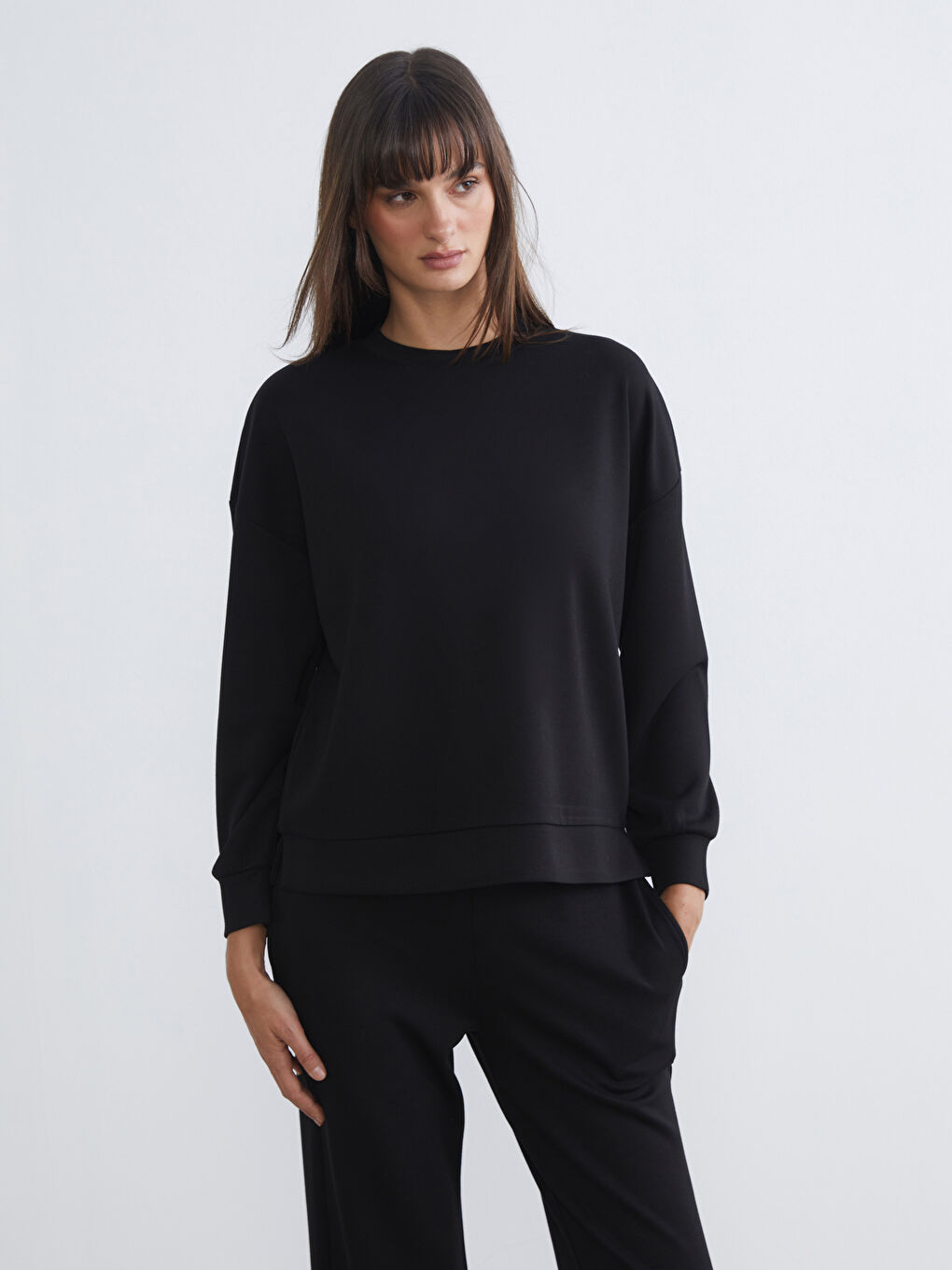 Siyah Soft Touch Oversize Kadın Sweatshirt	