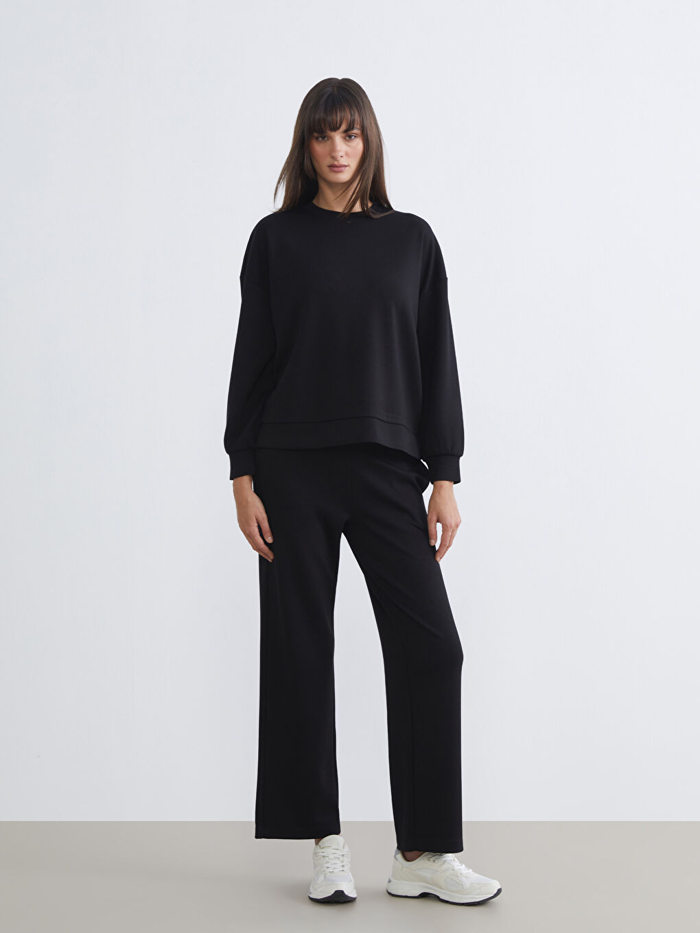 Siyah Soft Touch Oversize Kadın Sweatshirt	-1