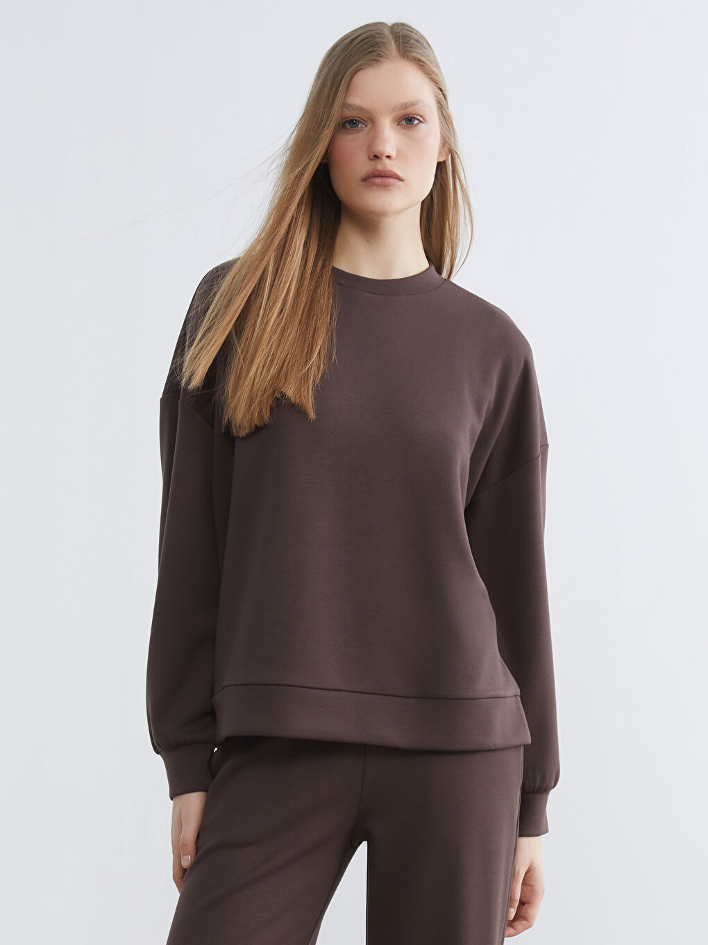 Kahverengi Soft Touch Oversize Kadın Sweatshirt	
