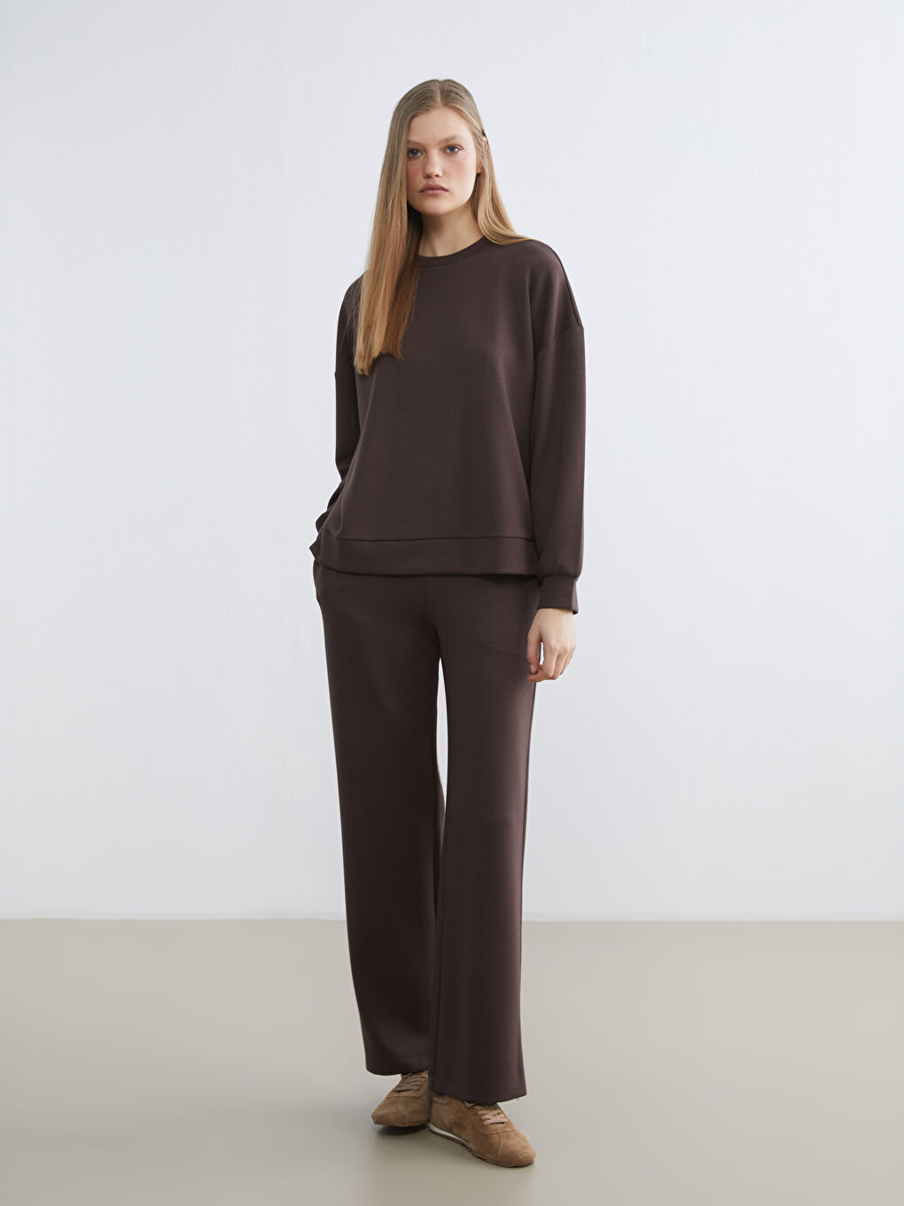 Kahverengi Soft Touch Oversize Kadın Sweatshirt	-1