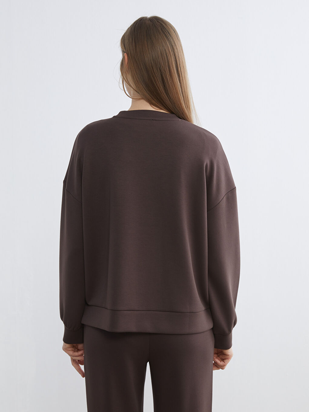 Kahverengi Soft Touch Oversize Kadın Sweatshirt	-3