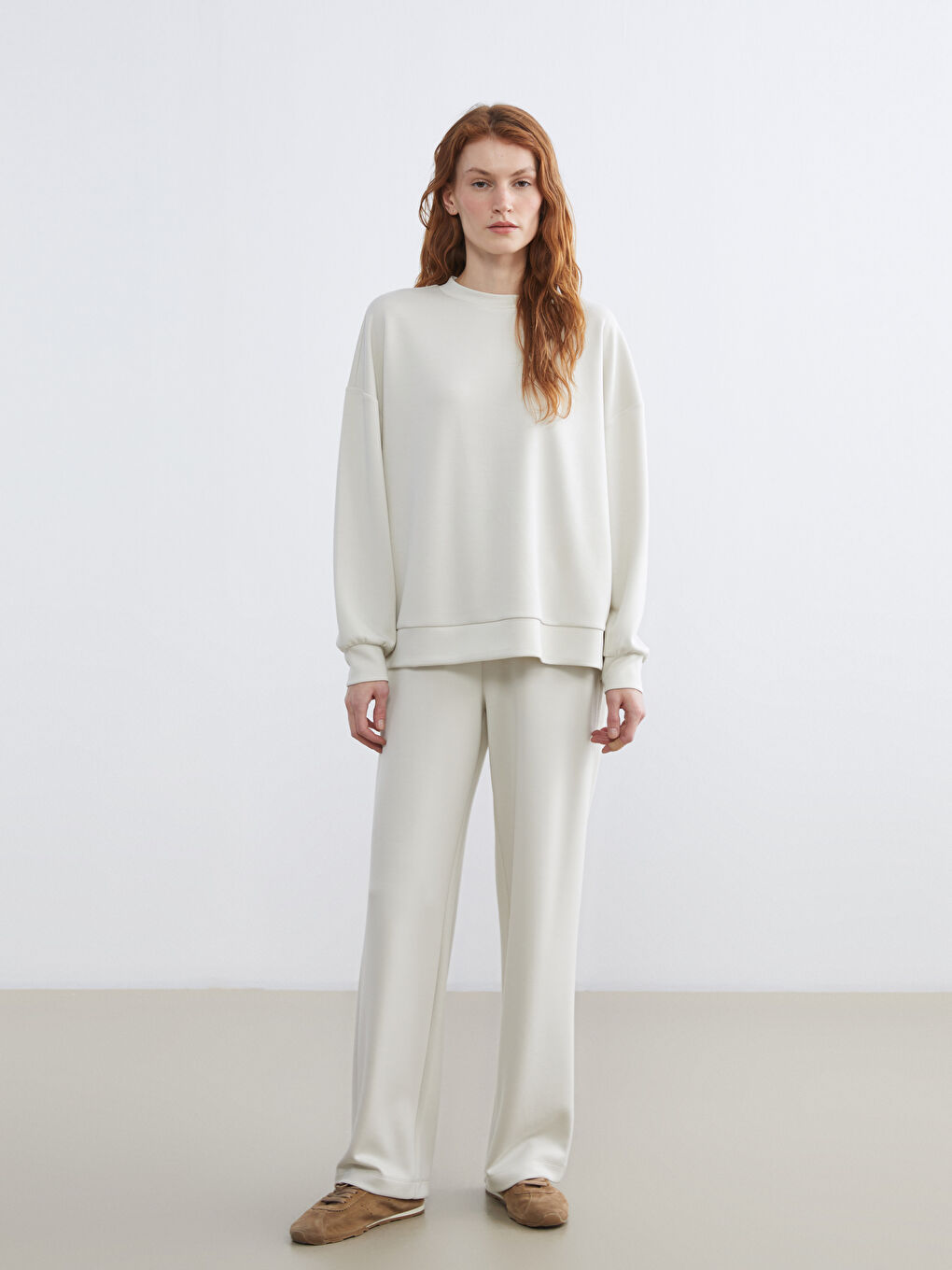 Bej Soft Touch Oversize Kadın Sweatshirt	-1