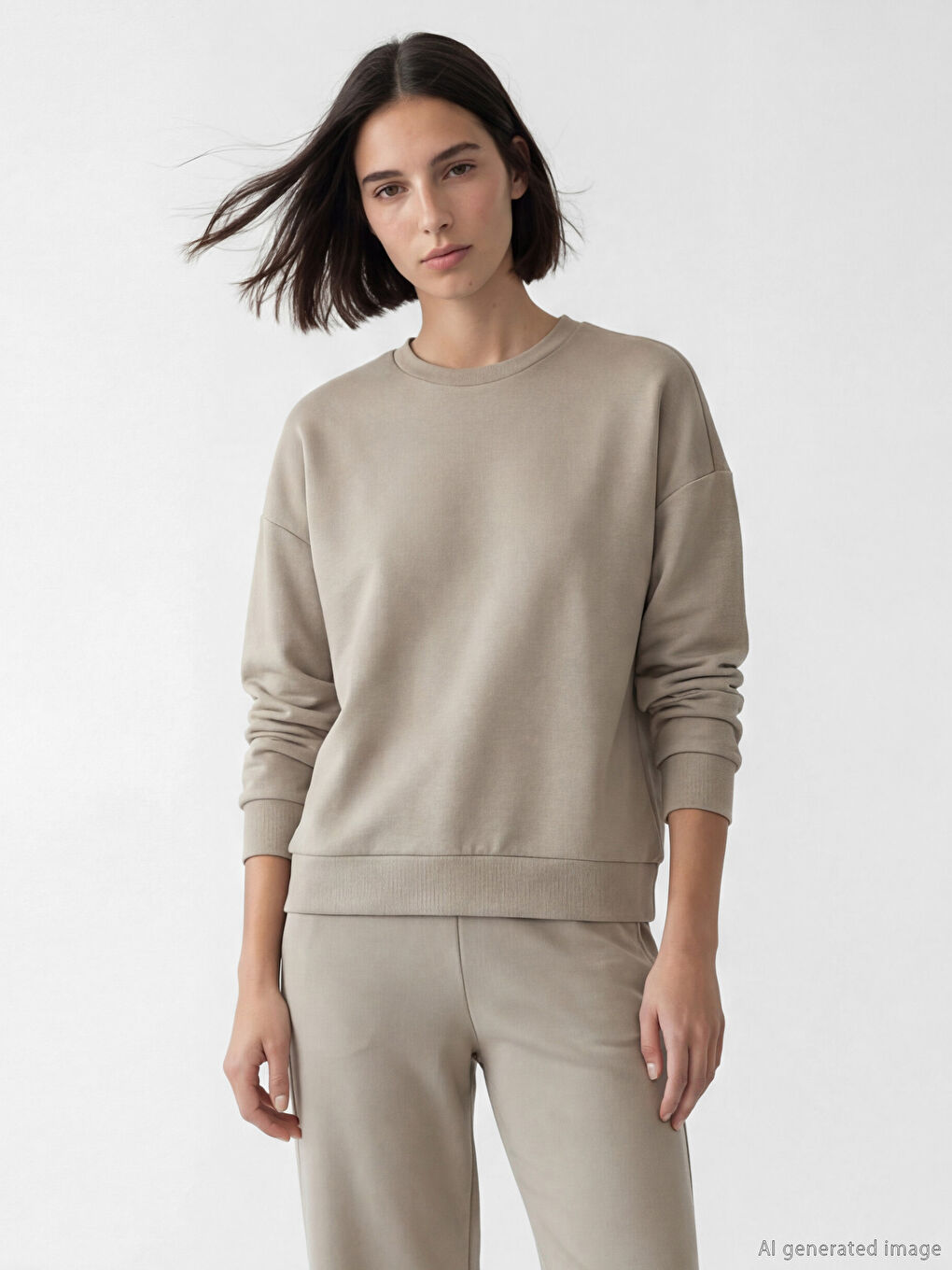 Bej Soft Touch Oversize Kadın Sweatshirt