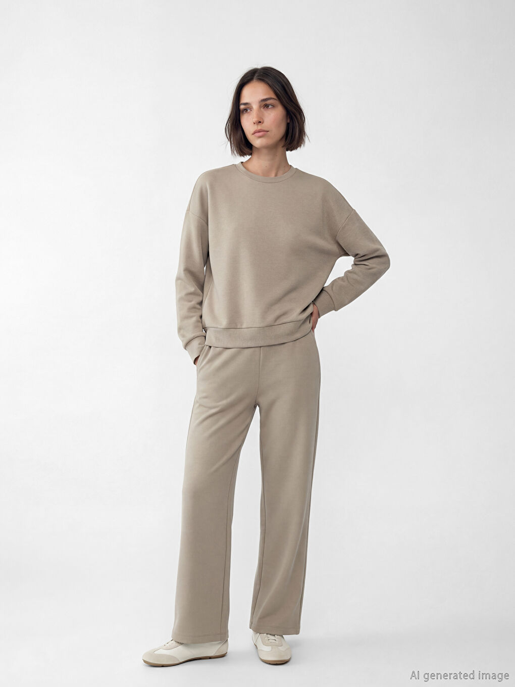 Bej Soft Touch Oversize Kadın Sweatshirt-1