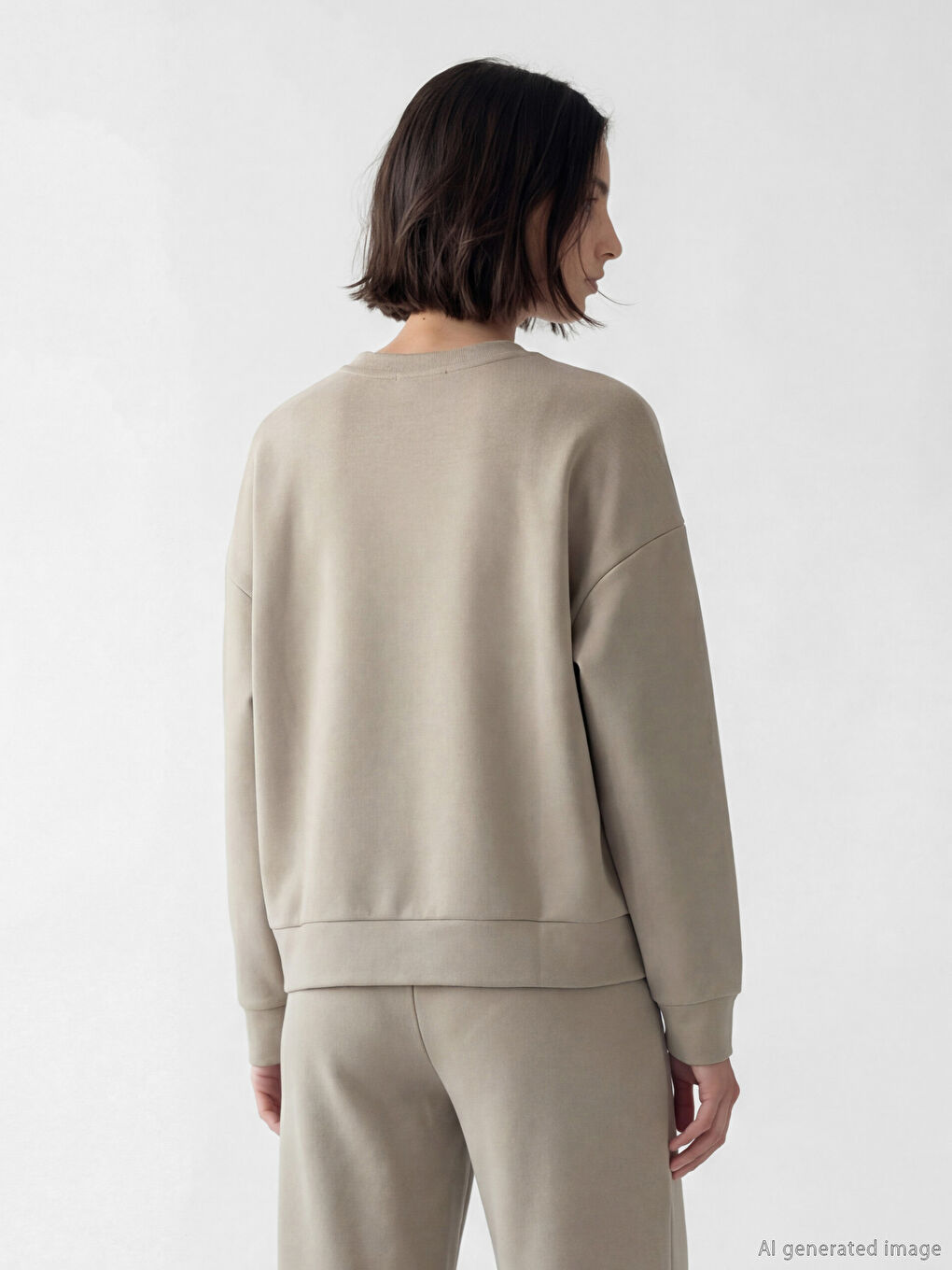 Bej Soft Touch Oversize Kadın Sweatshirt-3