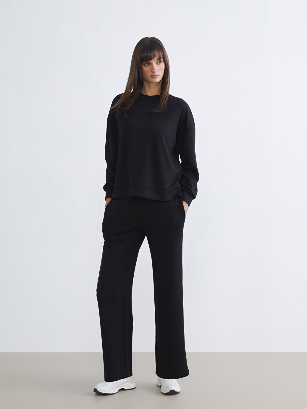 Siyah Geniş Paça Soft Touch Kadın Eşofman Altı