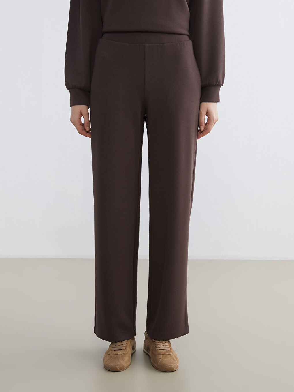 Kahverengi Geniş Paça Soft Touch Kadın Eşofman Altı-1