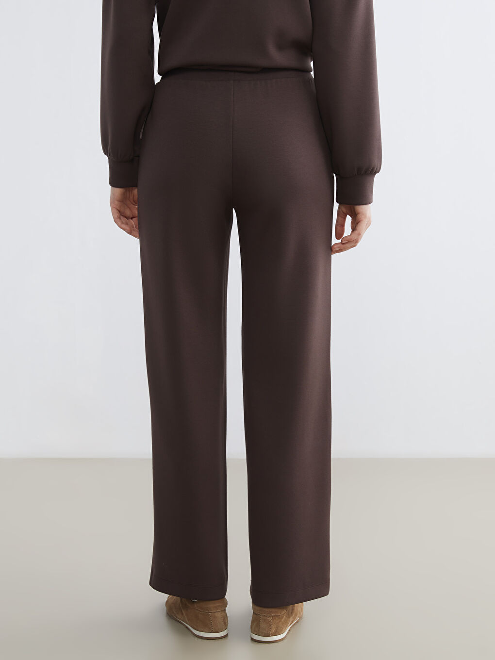 Kahverengi Geniş Paça Soft Touch Kadın Eşofman Altı-3