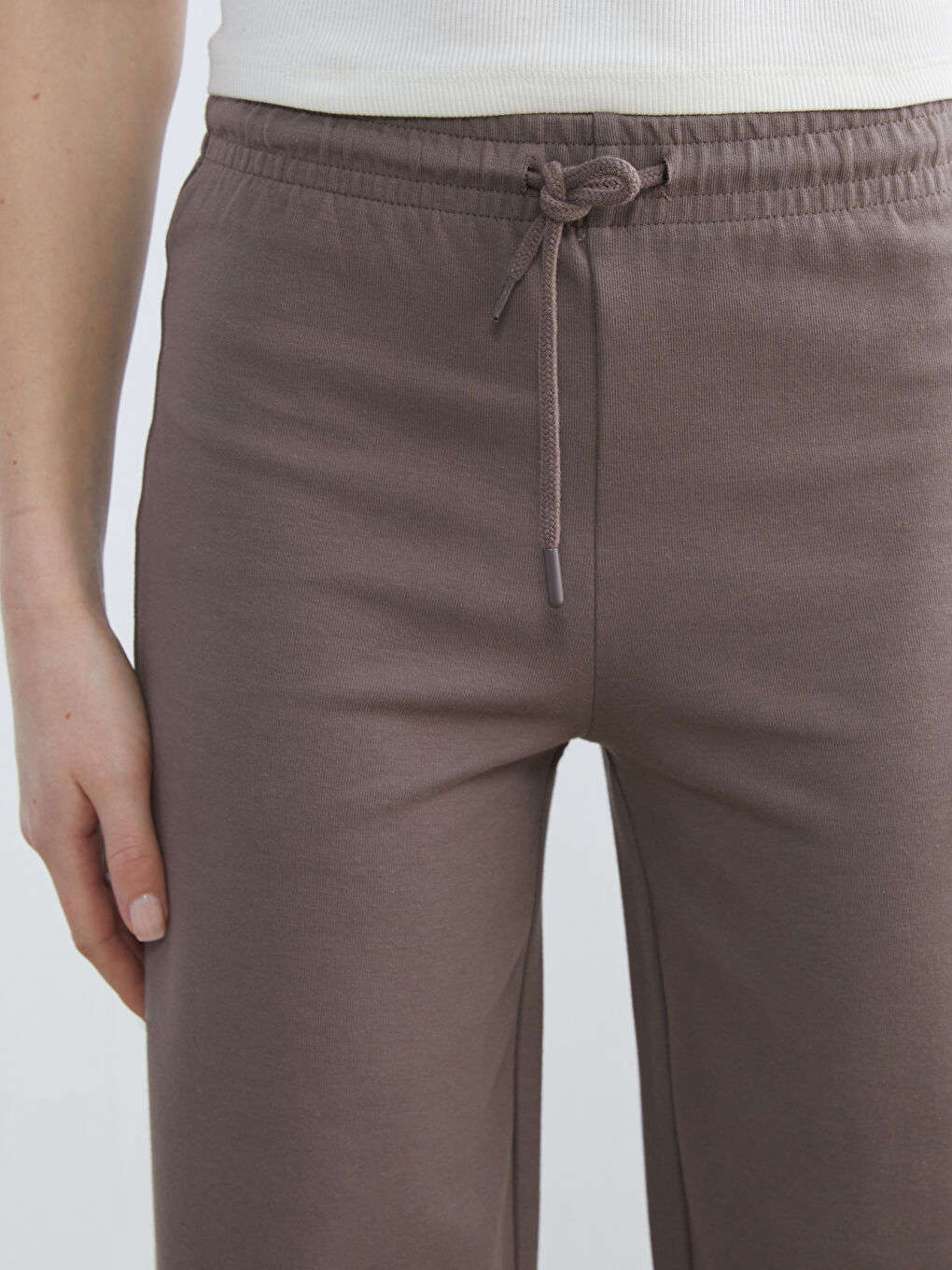 Kahverengi Beli Lastikli Geniş Paça Kadın Eşofman Altı	-2