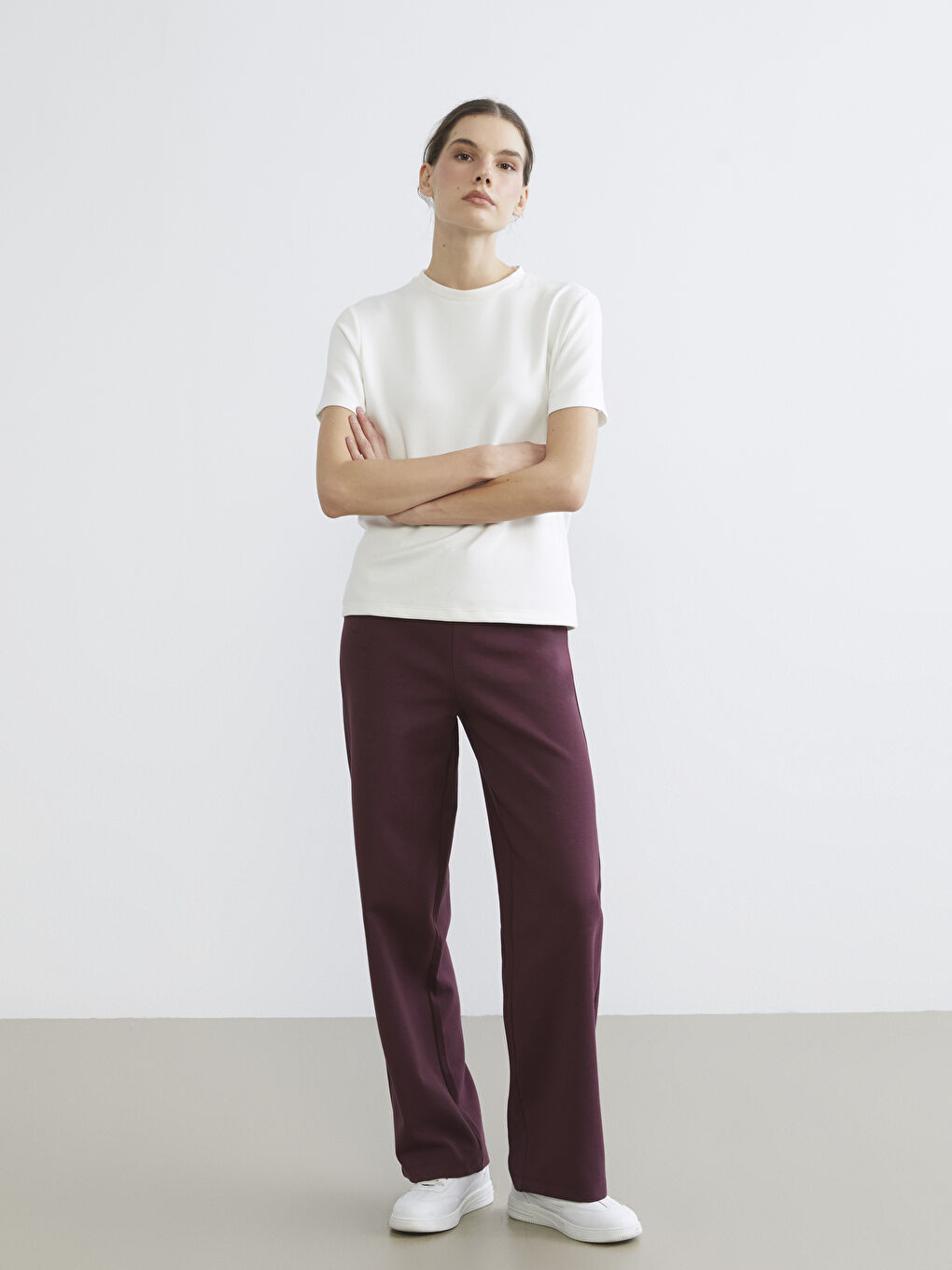 Mürdüm Beli Lastikli Geniş Paça Kadın Eşofman Altı	