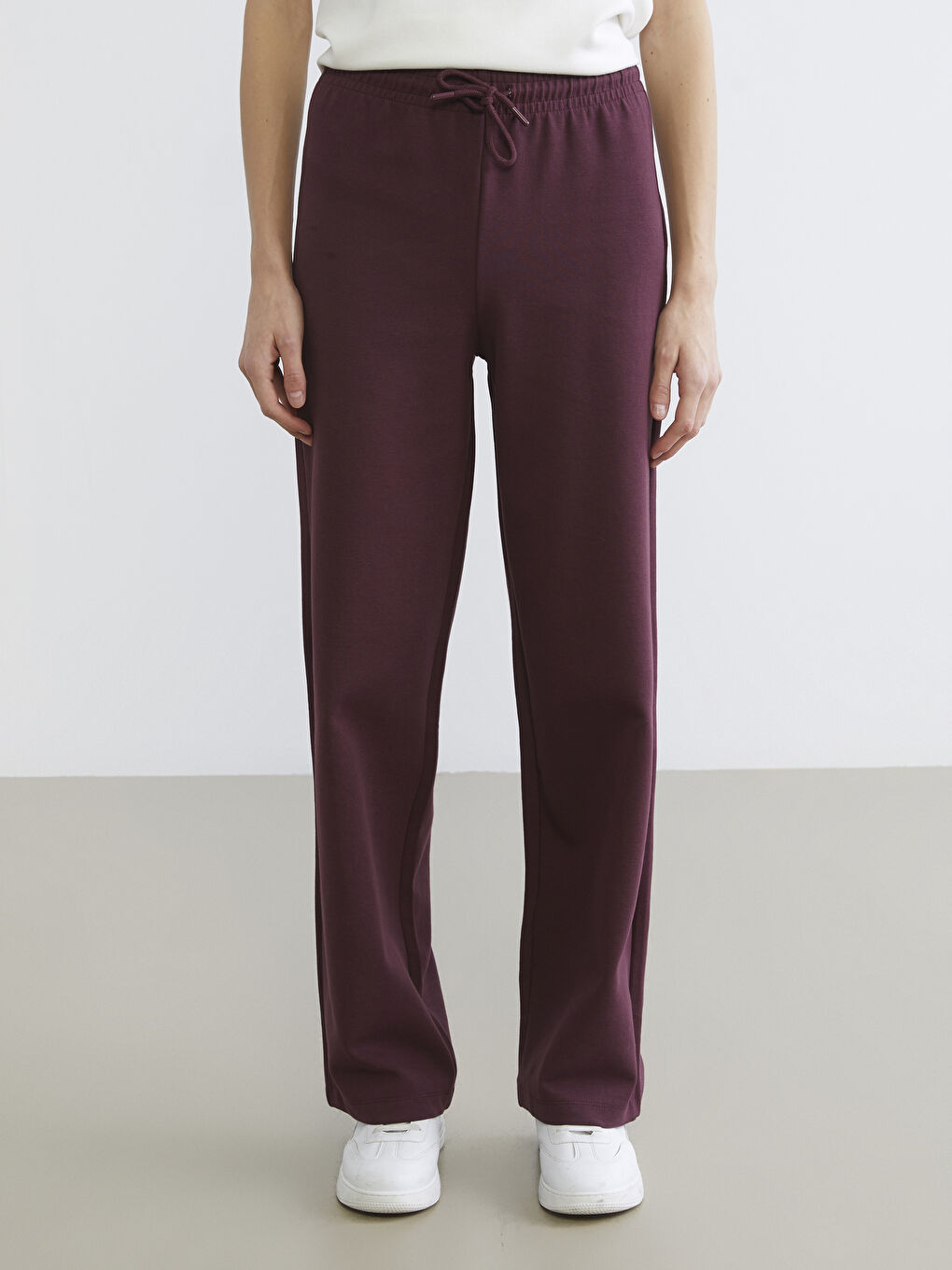 Mürdüm Beli Lastikli Geniş Paça Kadın Eşofman Altı	-1