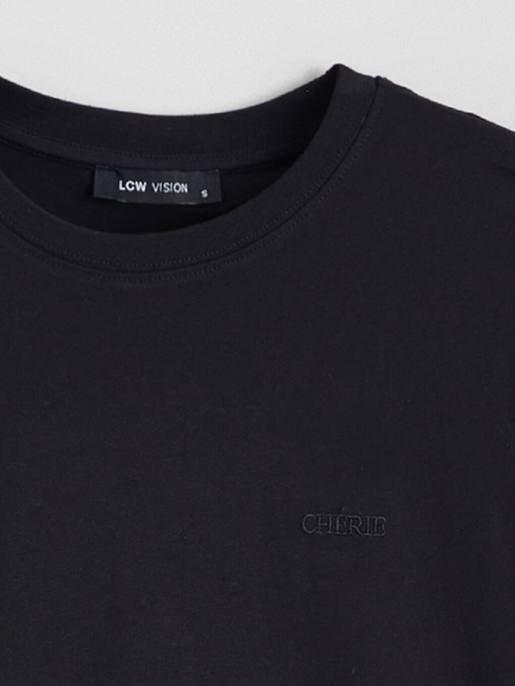 Siyah Bisiklet Yaka Kadın Tişört-5