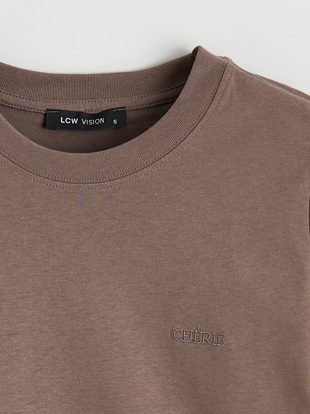 Kahverengi Bisiklet Yaka Kadın Tişört-1