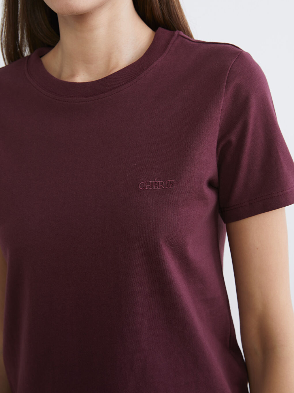 Mürdüm Bisiklet Yaka Kadın Tişört-2