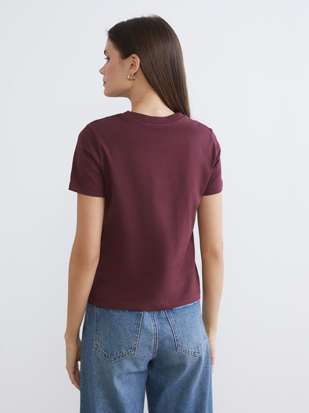 Mürdüm Bisiklet Yaka Kadın Tişört-3