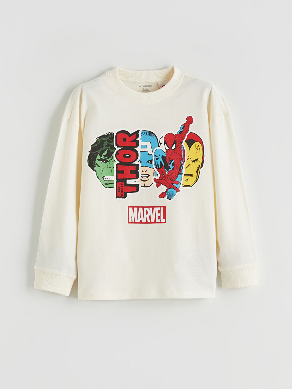 Bej Bisiklet Yaka Marvel Baskılı Erkek Çocuk Tişört