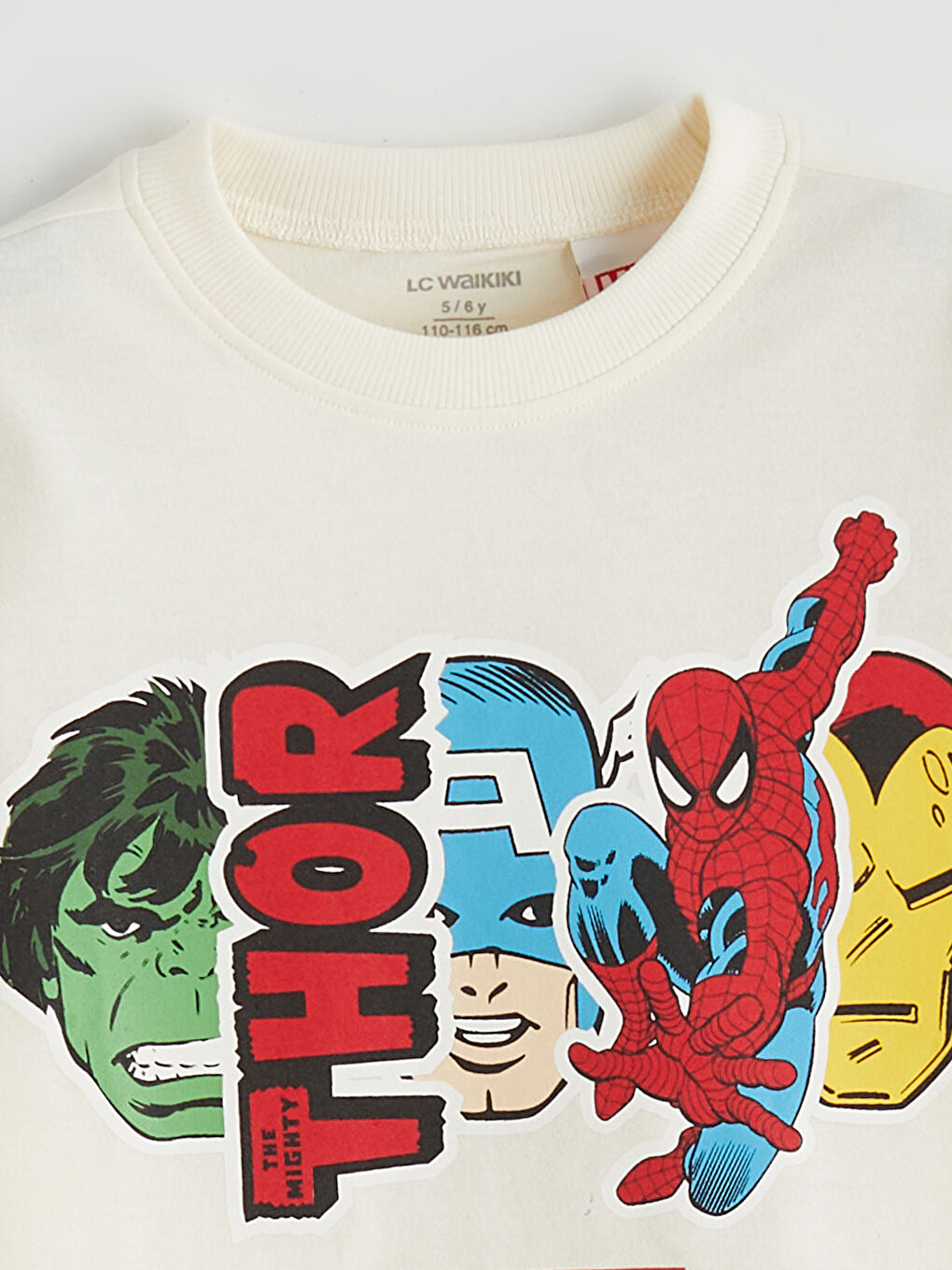 Bej Bisiklet Yaka Marvel Baskılı Erkek Çocuk Tişört-2