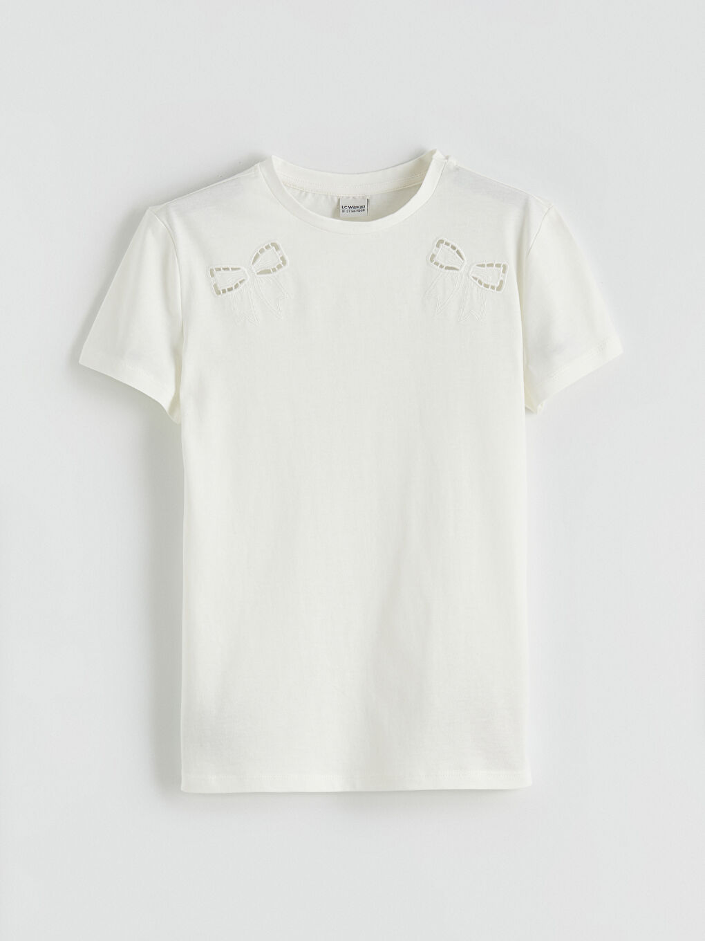 Ekru Fiyonk Nakışlı Kız Çocuk Tişört