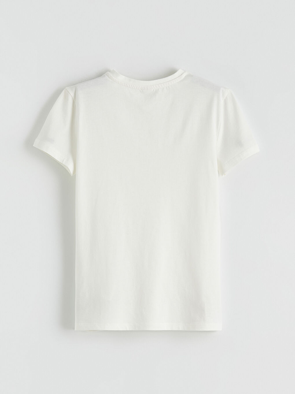 Ekru Fiyonk Nakışlı Kız Çocuk Tişört-2