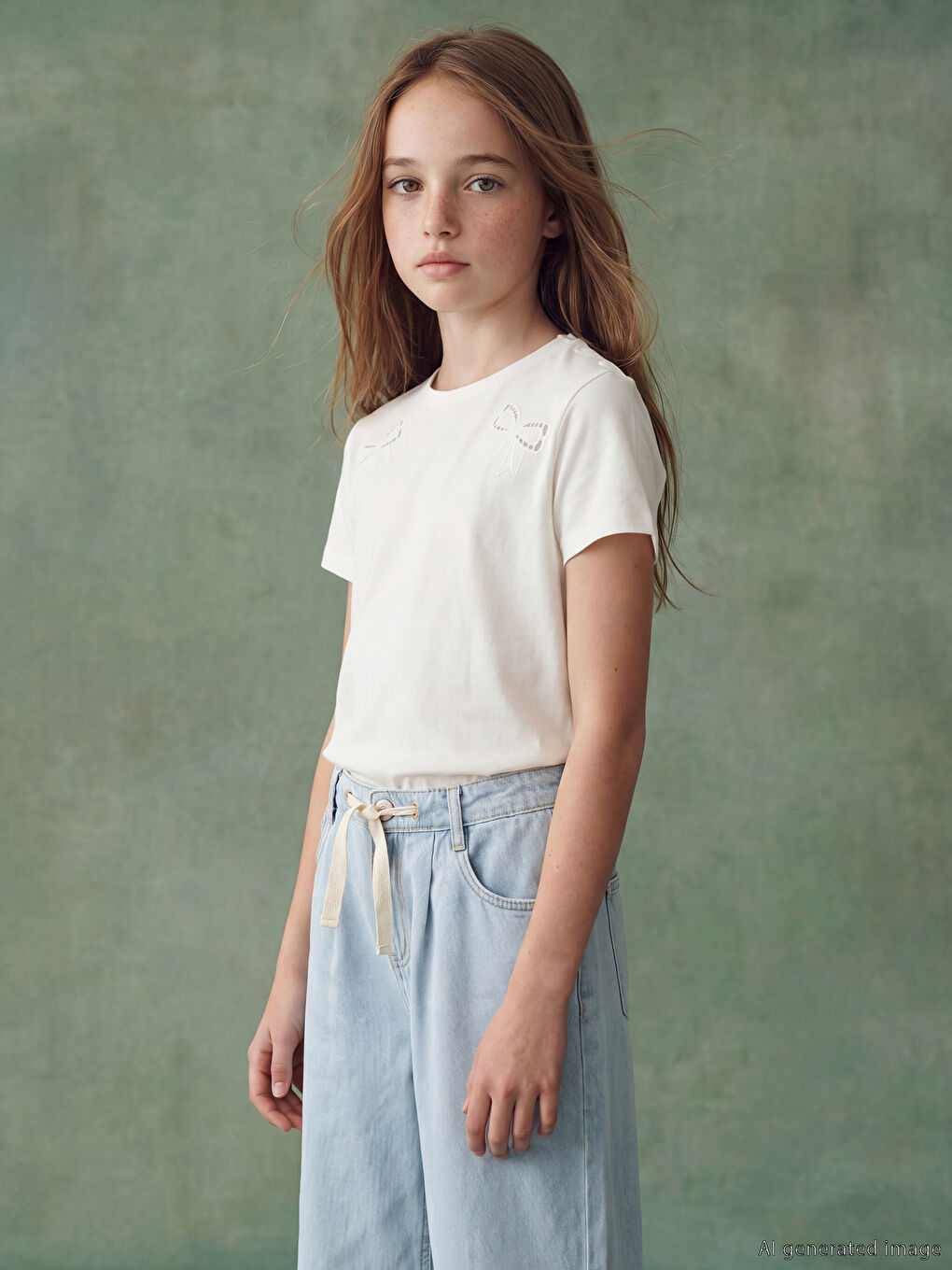 تي شيرت بناتي مطرز بعقدة