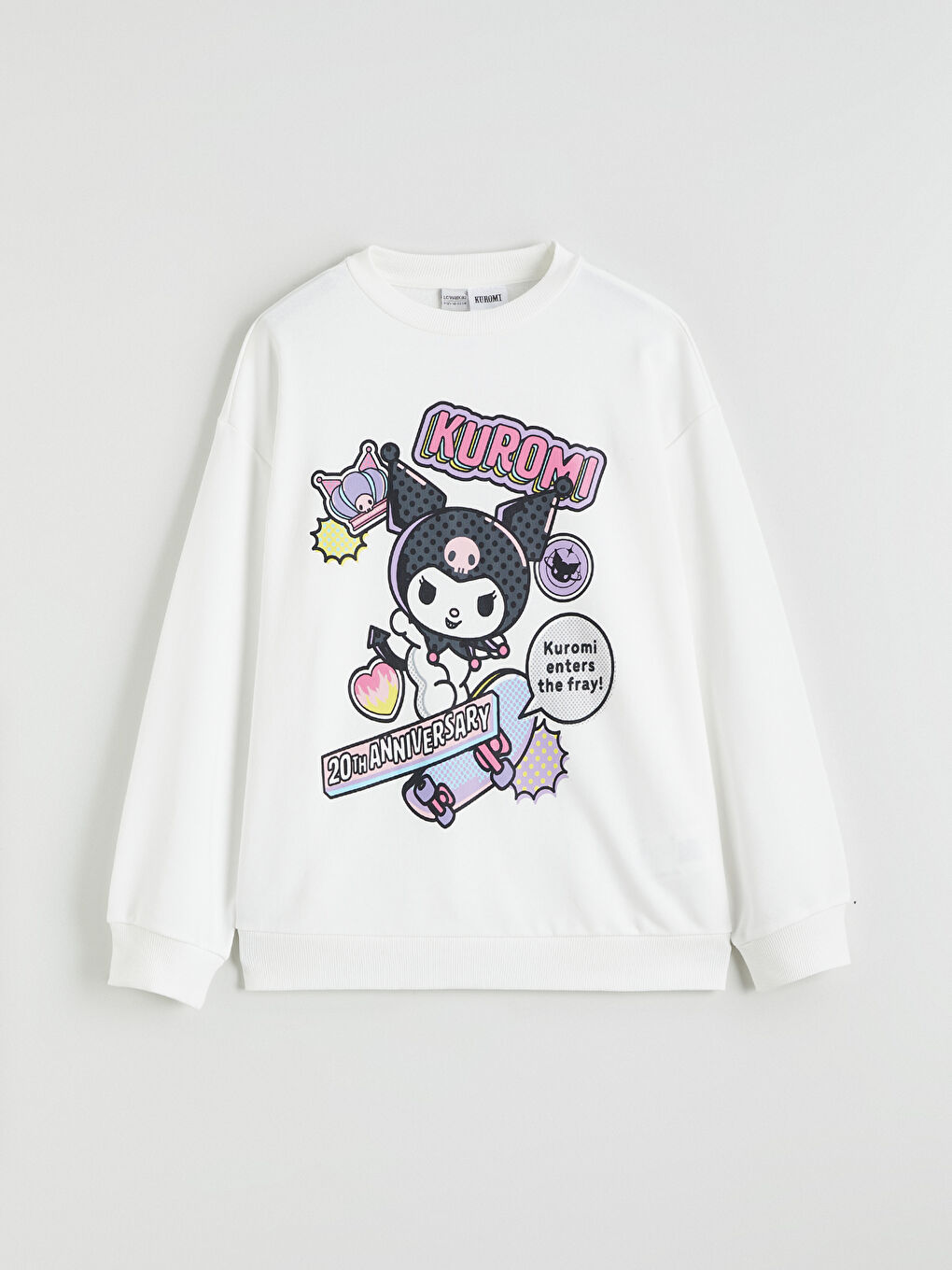 Ekru Bisiklet Yaka Kuromi Baskılı Kız Çocuk Sweatshirt