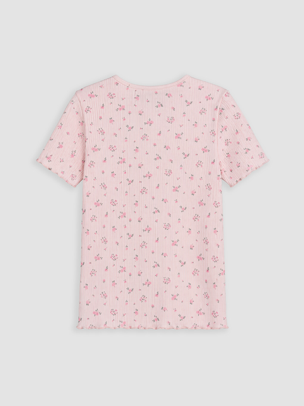 Pembe Bisiklet Yaka Çiçekli Kız Çocuk Tişört-2