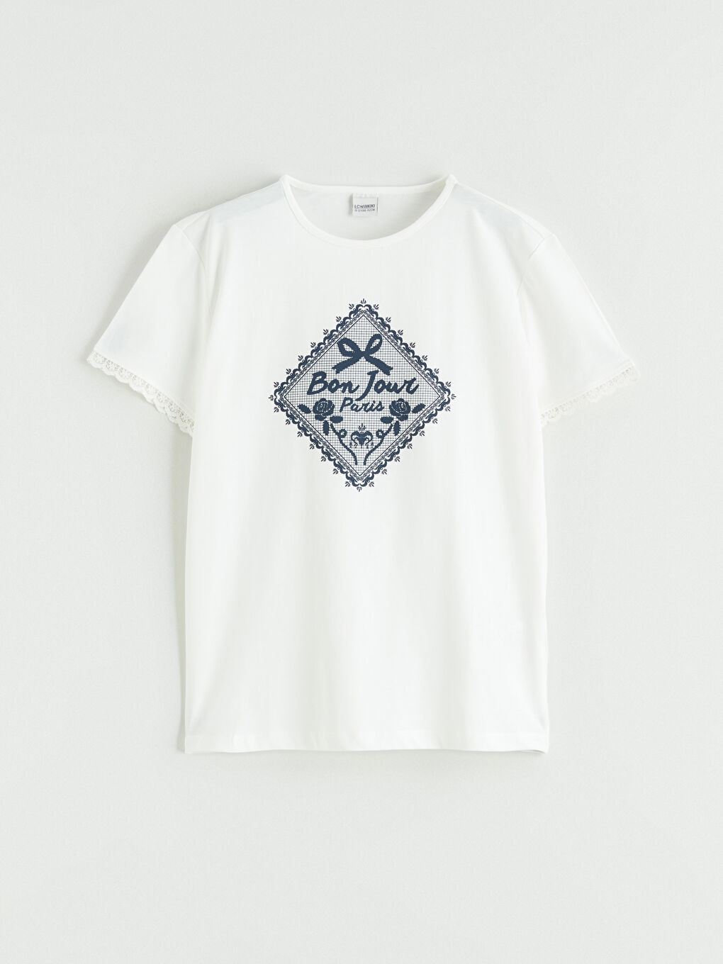 Ekru Baskılı Kız Çocuk Tişört