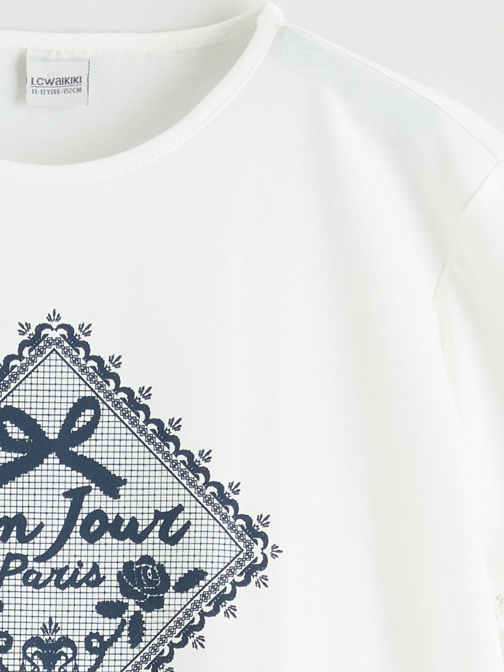 Ekru Baskılı Kız Çocuk Tişört-1