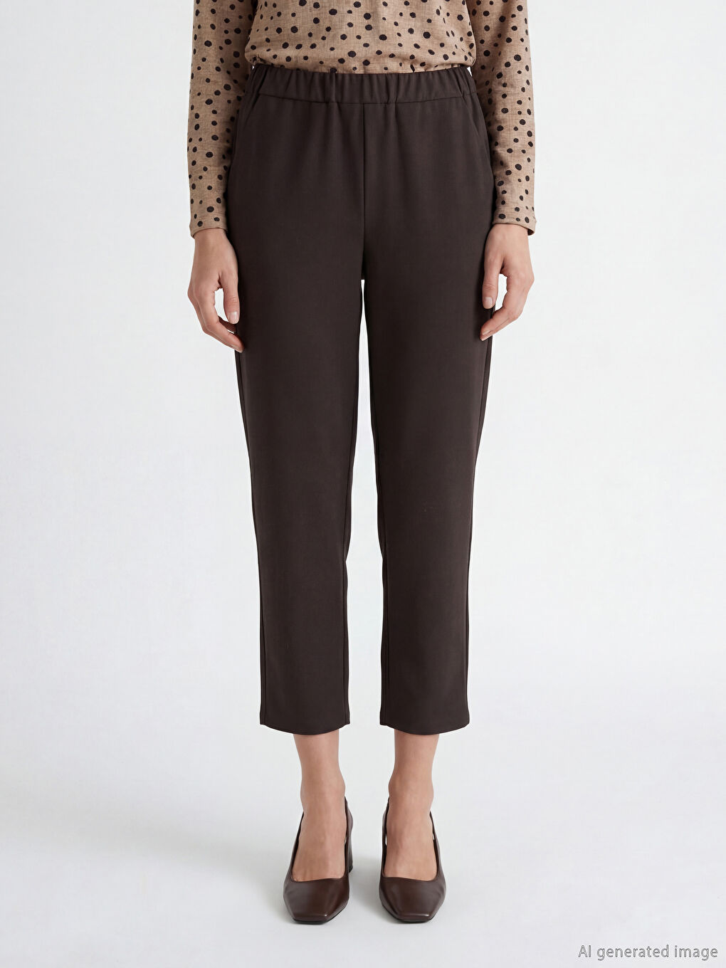 Kahverengi Beli Lastikli Kadın Pantolon-1