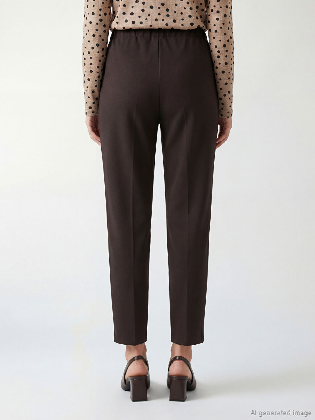 Kahverengi Beli Lastikli Kadın Pantolon-2