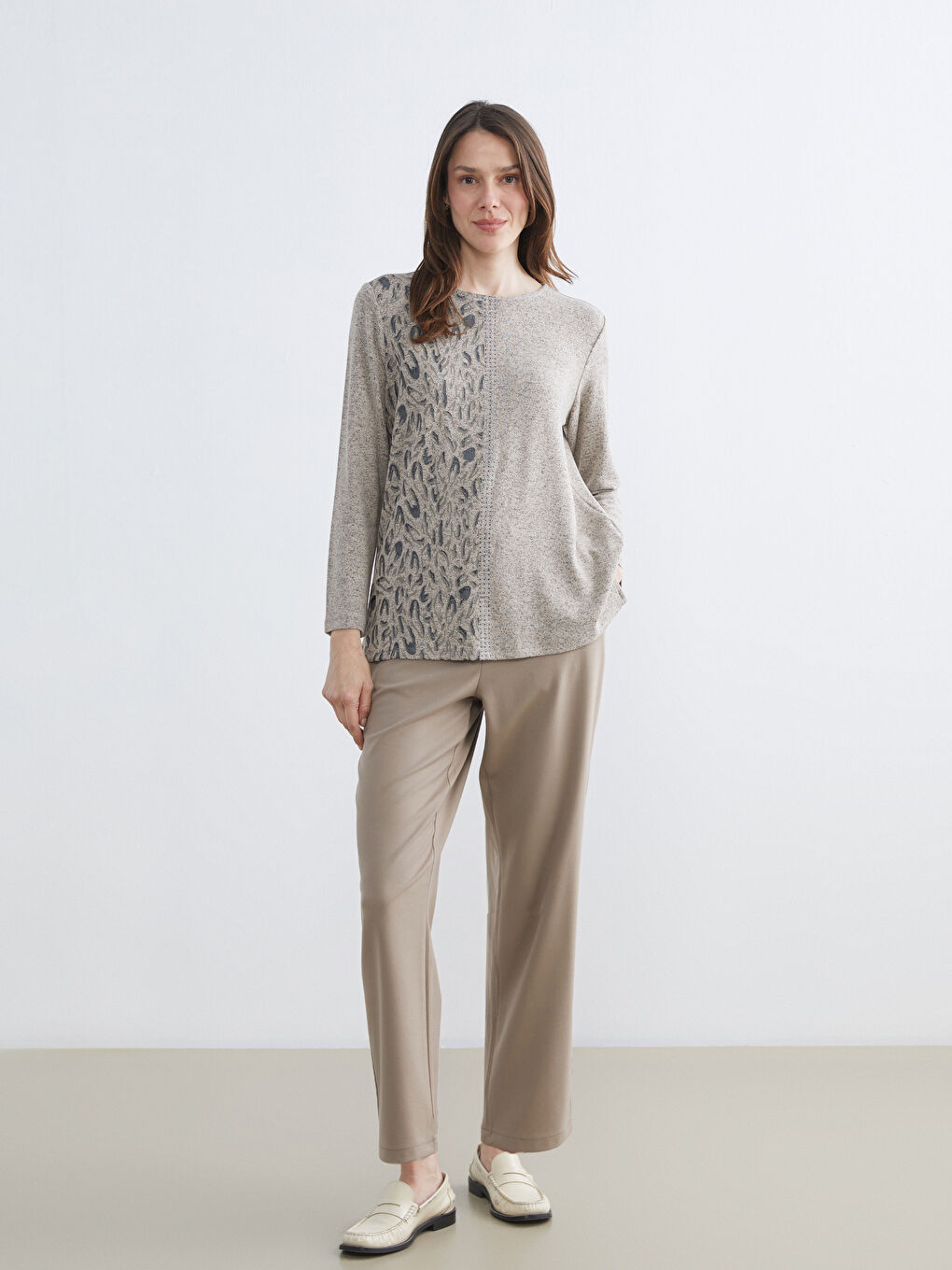 Bej Beli Lastikli Kadın Pantolon