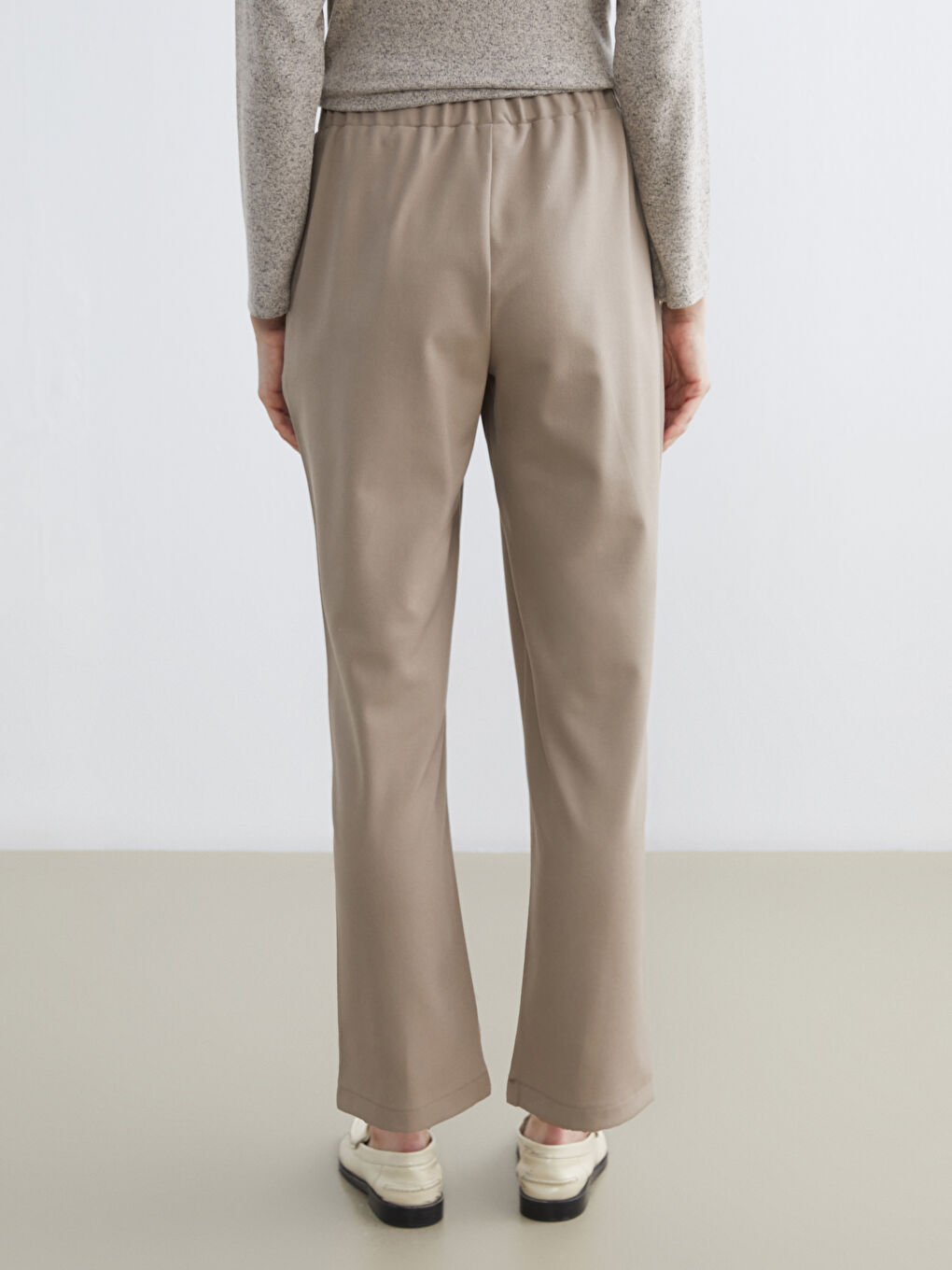 Bej Beli Lastikli Kadın Pantolon-3