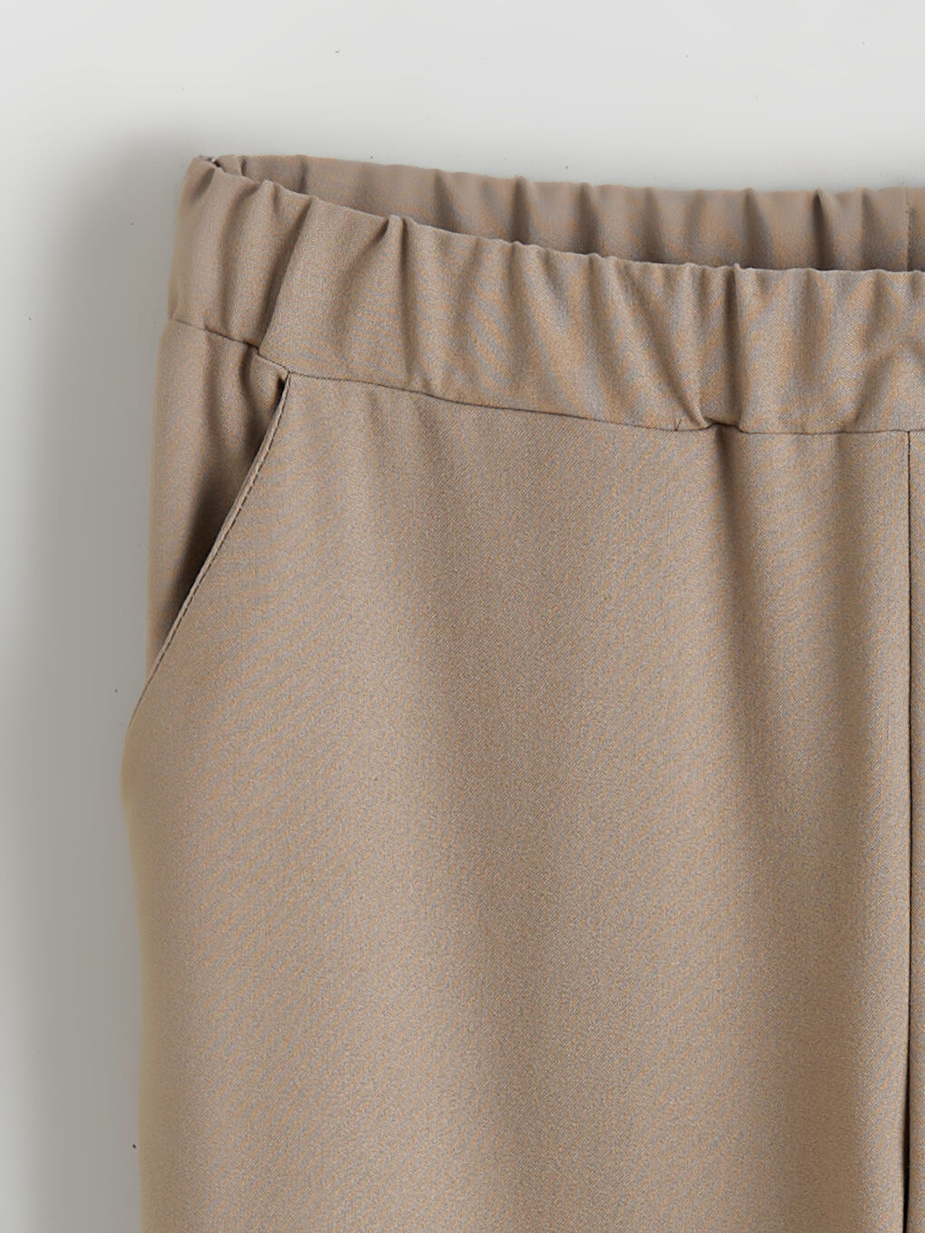 Bej Beli Lastikli Kadın Pantolon-5