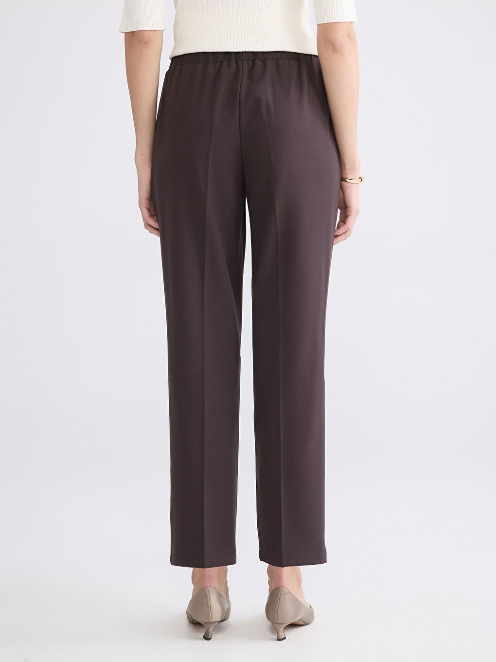 Kahverengi Beli Lastikli Kadın Pantolon-3