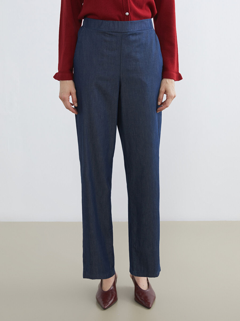 İndigo Beli Lastikli Straight Fit Kadın Jean Pantolon-1