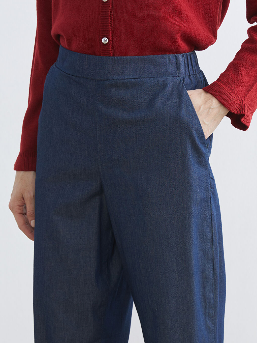 İndigo Beli Lastikli Straight Fit Kadın Jean Pantolon-2