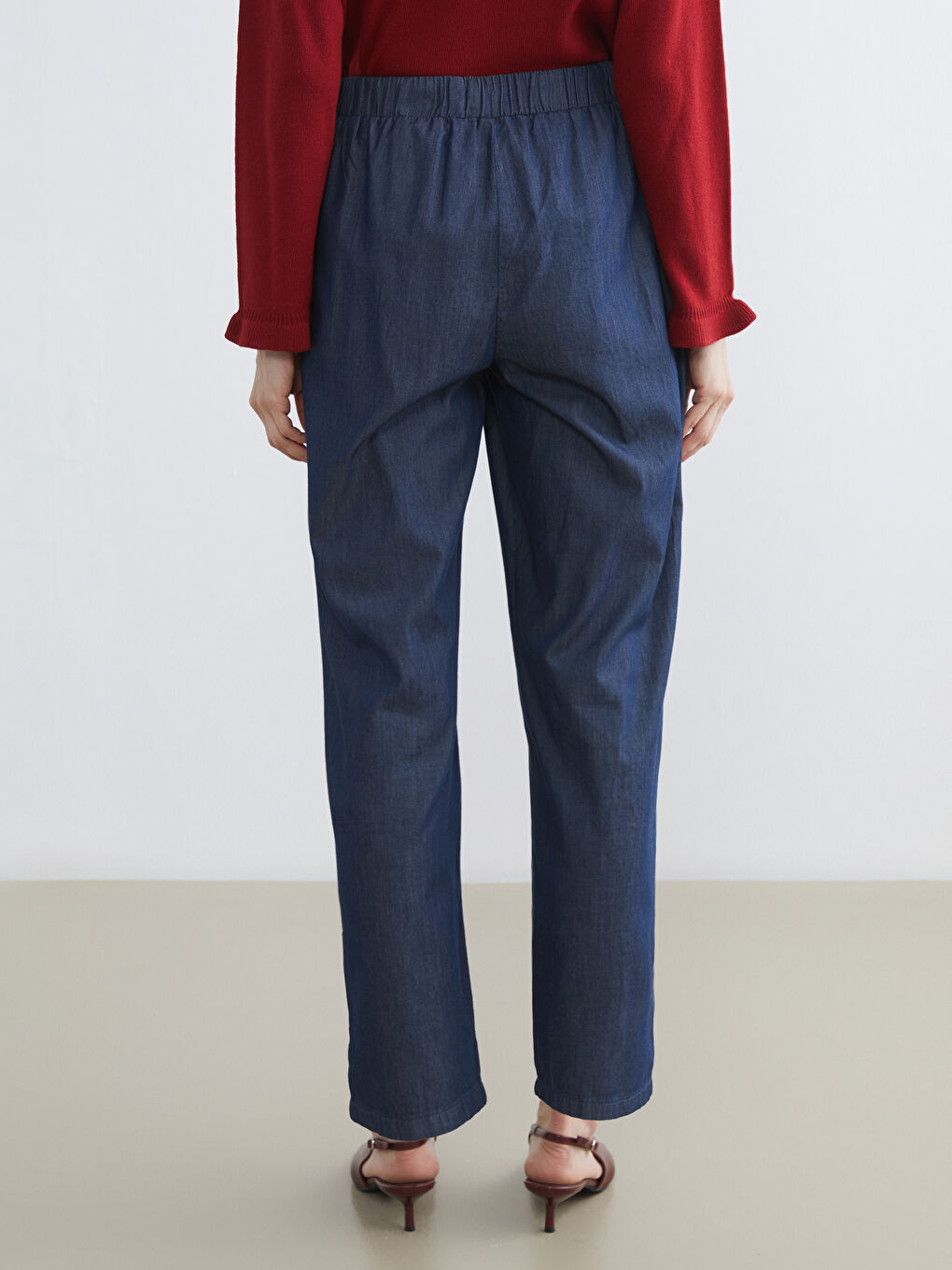 İndigo Beli Lastikli Straight Fit Kadın Jean Pantolon-3