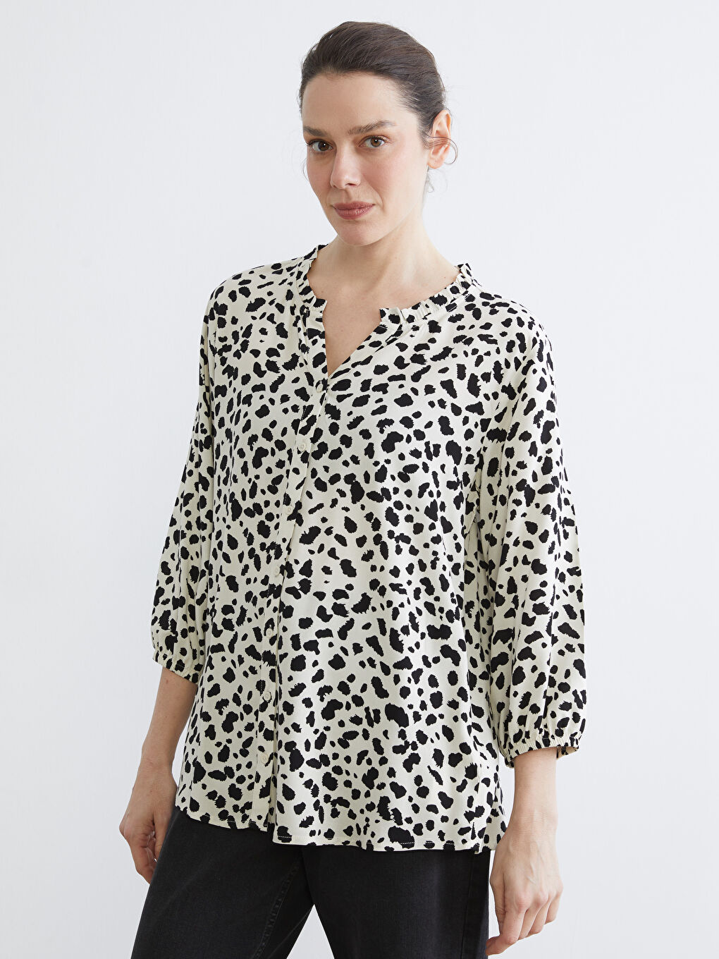 Asymmetric Collar Patterned Women's Shirt