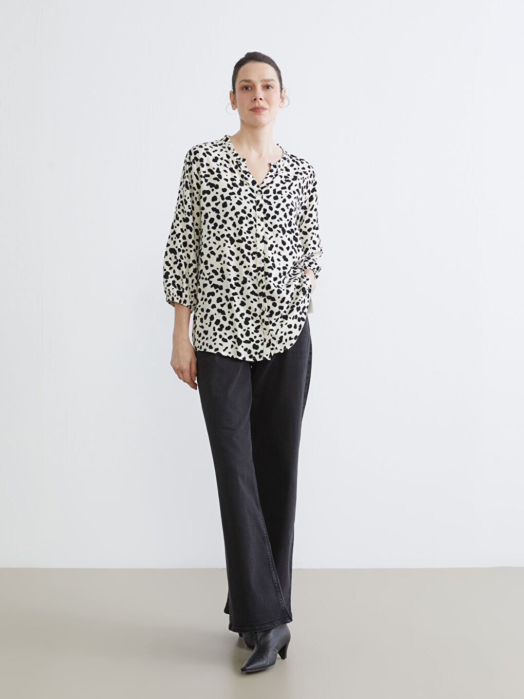 Asymmetric Collar Patterned Women's Shirt-1