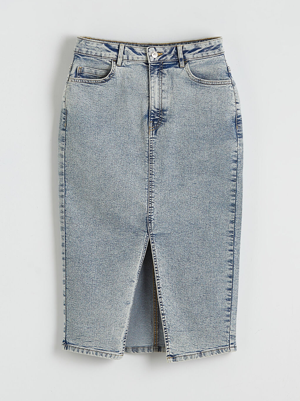 High Waisted Slim Fit Slit Denim Skirt-4