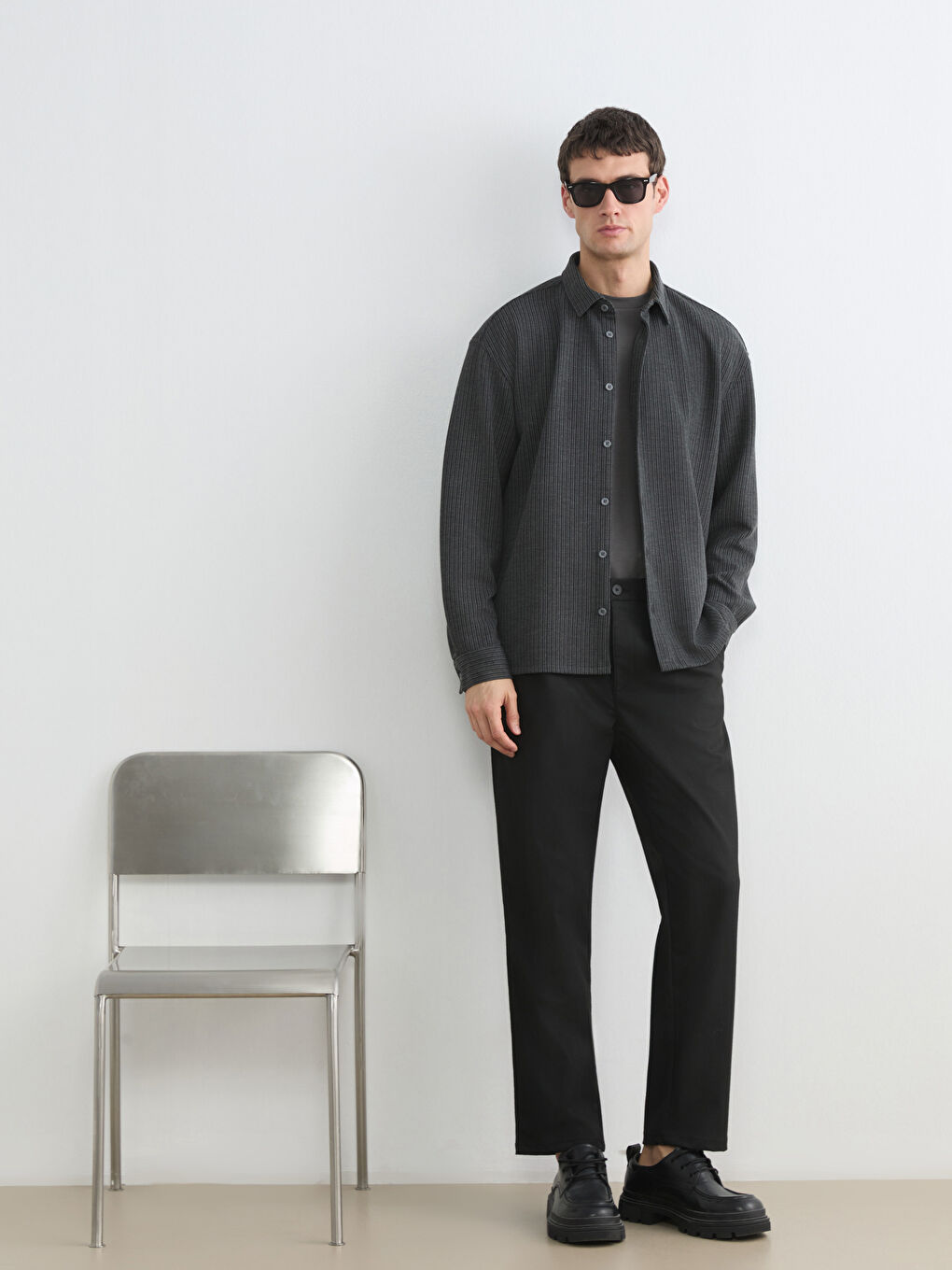 Siyah Standart Kalıp Gabardin Erkek Pantolon