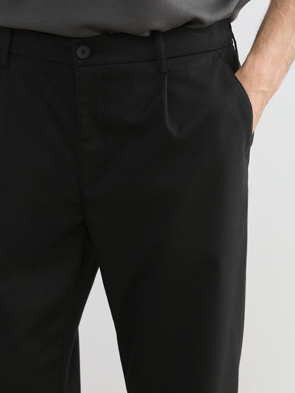 Siyah Standart Kalıp Gabardin Erkek Pantolon-2