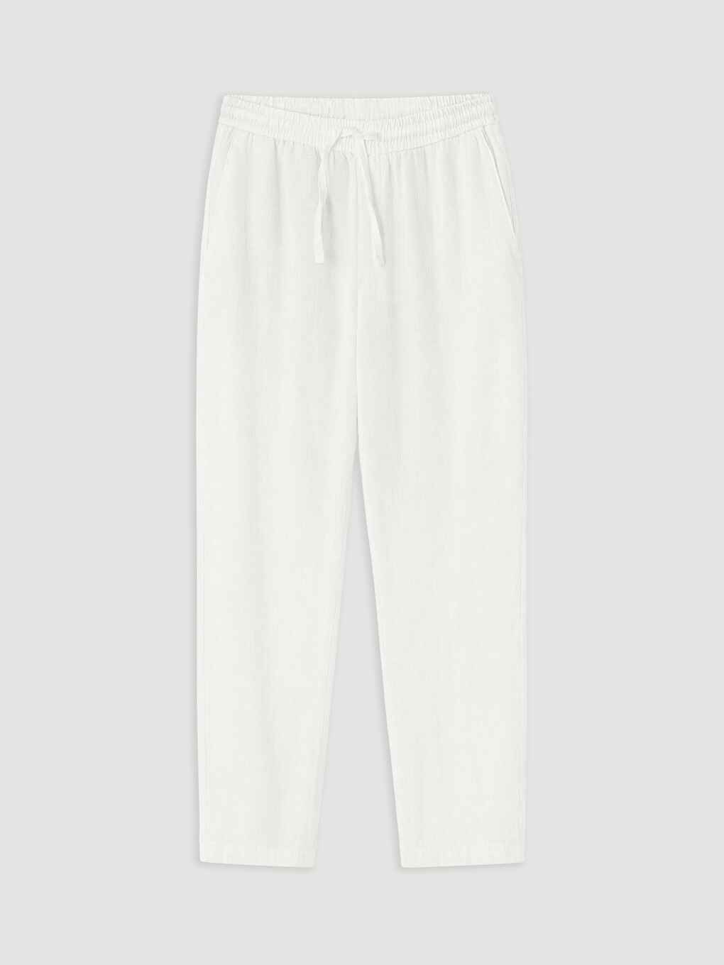 Beyaz Regular Fit Pamuklu Erkek Dokulu Pantolon