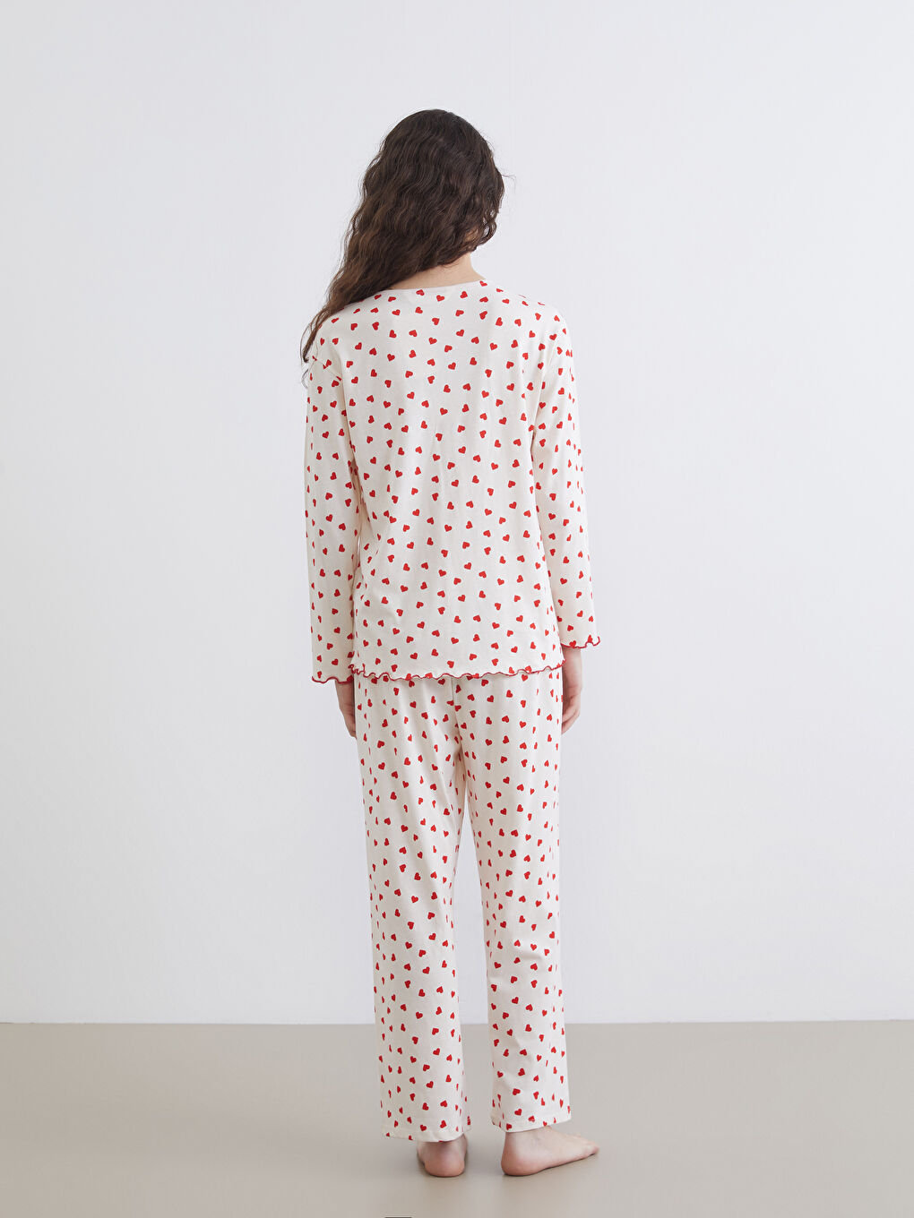 Ekru Gömlek Yaka Baskılı Hamile Pijama Takımı-3