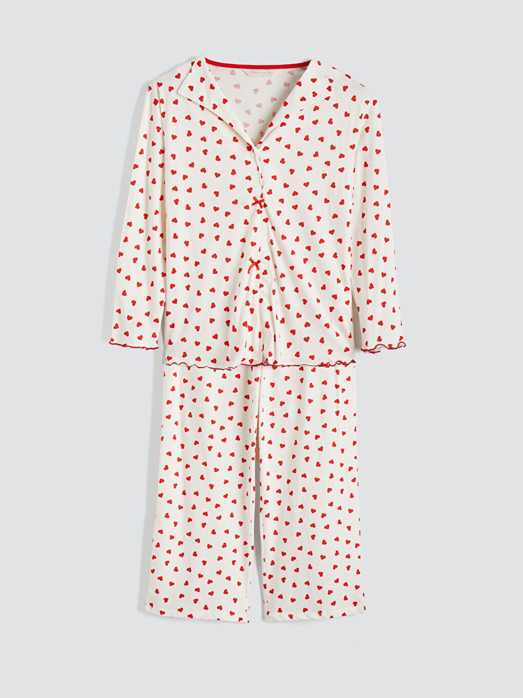 Ekru Gömlek Yaka Baskılı Hamile Pijama Takımı-4