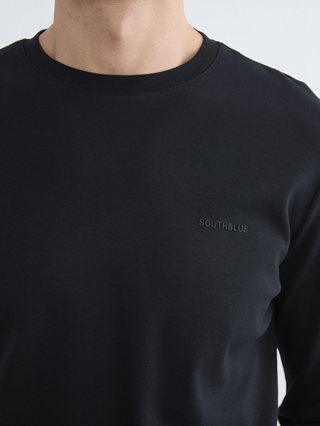 Siyah Bisiklet Yaka Erkek Sweatshirt-2