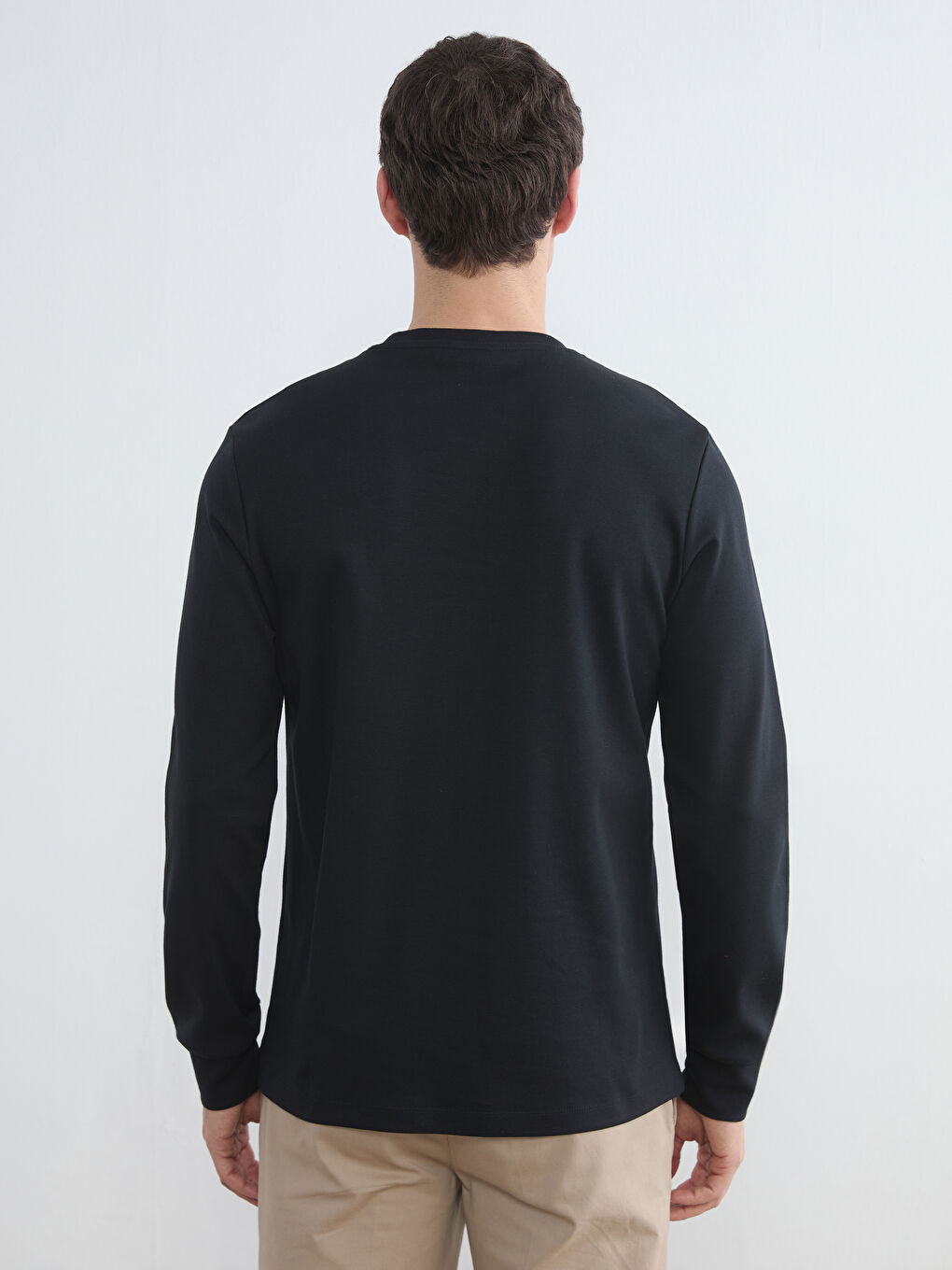 Siyah Bisiklet Yaka Erkek Sweatshirt-3