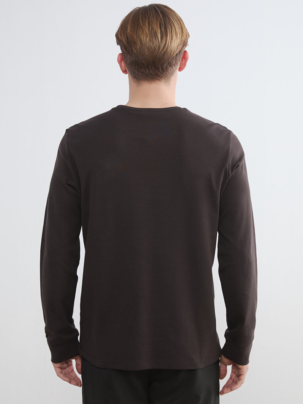 Kahverengi Bisiklet Yaka Erkek Sweatshirt-3