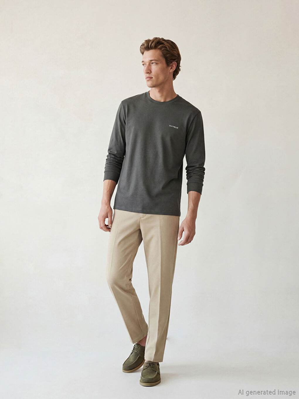 Gri Bisiklet Yaka Erkek Sweatshirt-1